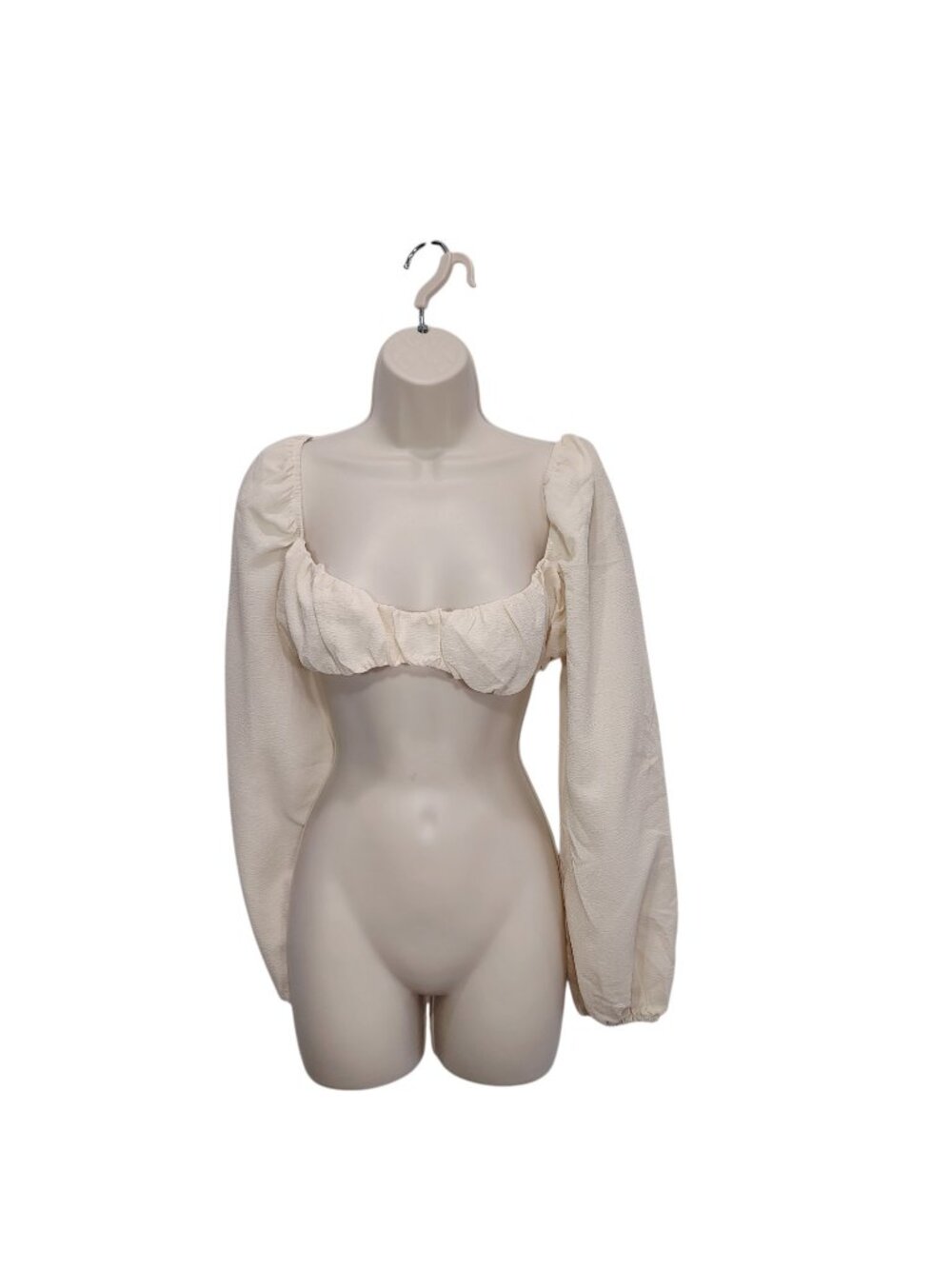 Shein Top Womens Medium White Sateen Puff Shoulders Blouson Sleeve
